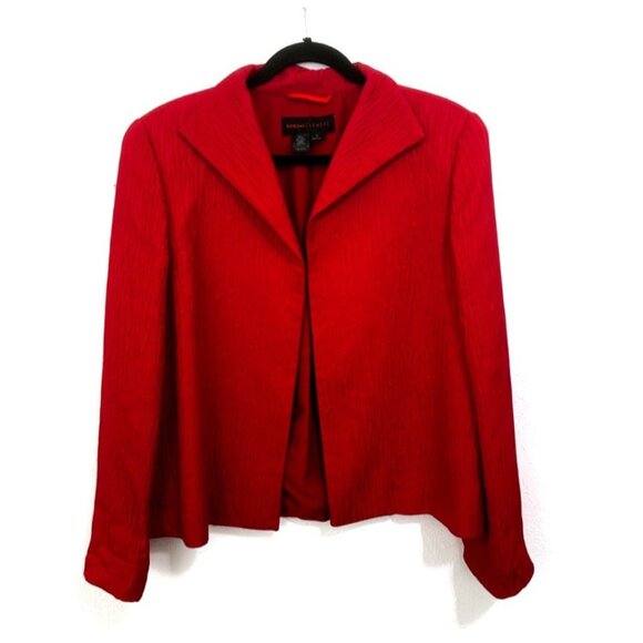 NINA MCLEMORE Red Silk Wool Open Front Jacket Blazer 12 Office Work Luxury USA - Picture 1 of 11